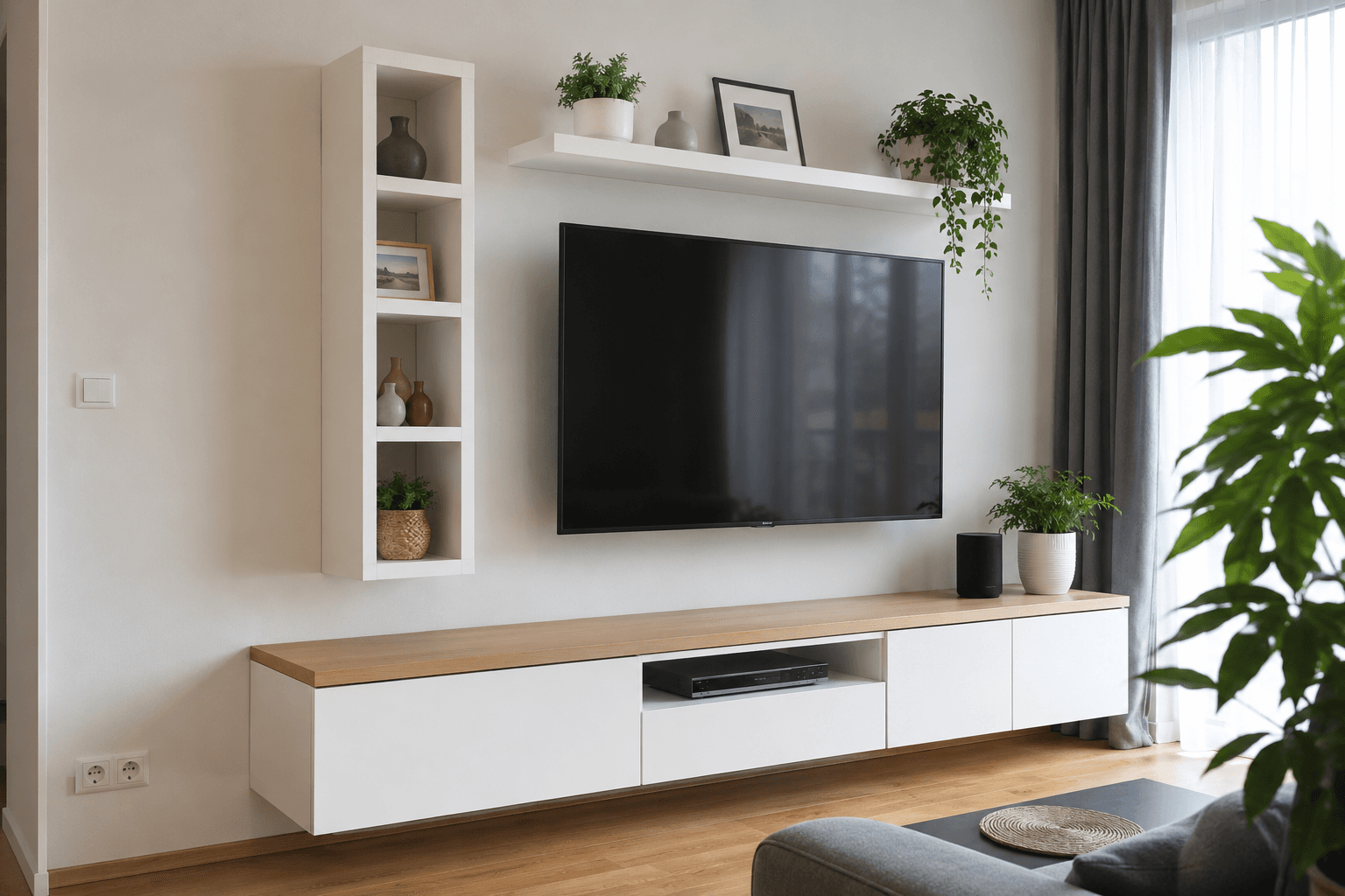 Fertig montierte Wohnwand in einem Wohnzimmer