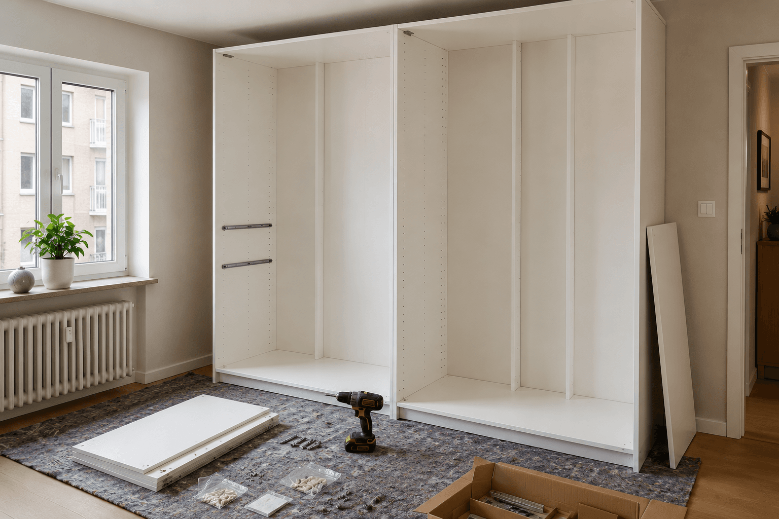 Kleiderschrank während der fachgerechten Montage